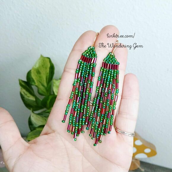 Boho Chic Beaded Fringe Cascade Shoulder Duster Dangle Earrings, 3.5" - Picture 7 of 7